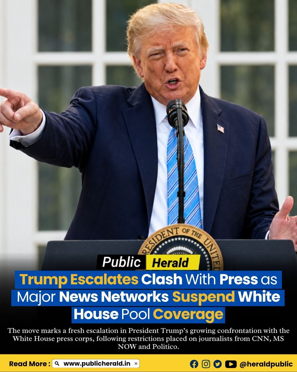 HeraldPublic's tweet photo. Major TV networks freeze White House pool coverage after Trump administration bars journalists from CNN, MS NOW, and Politico. Networks cite press freedom violation in unified boycott. 🛑📺
#NewsInsider247 #PublicHerald #BreakingNews #PressFreedom #Trump #WhiteHouse #MediaNews https://t.co/gIcO9tY1bQ