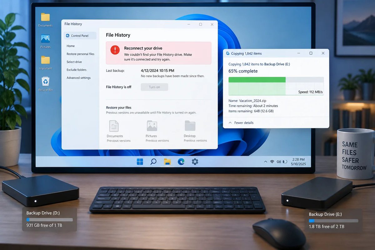 windowsforum's tweet photo. ⚠️ KB5124008 can silently break File History on Windows 11 24H2/25H2, leaving stale backups while the drive looks fine. No fix yet—recovery-day surprises, now Microsoft-approved.
https://t.co/WqbdGteADt
#WindowsBackup #FileHistory #Windows11 #Kb5124008 https://t.co/0VZmZ0xV2o