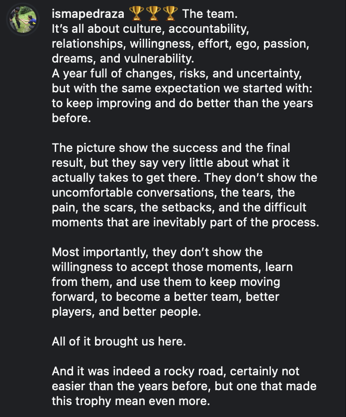 IsmaPedraza's tweet photo. 🏆🏆🏆 What we achieved matters, but what we became along the way matters more https://t.co/LbCpKr1IAU