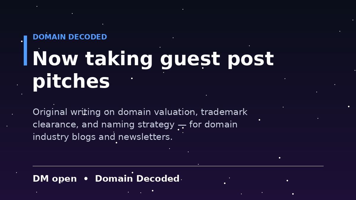 GalibJournal's tweet photo. Trying to get more guest post opportunities in the domain space lately. Been writing about valuation, trademark clearance, naming strategy stuff — if you run a domain blog and want a piece, hit me up.

#DomainNames #DomainInvesting #GuestPost #DomainDecoded https://t.co/e9dEqE4ESk