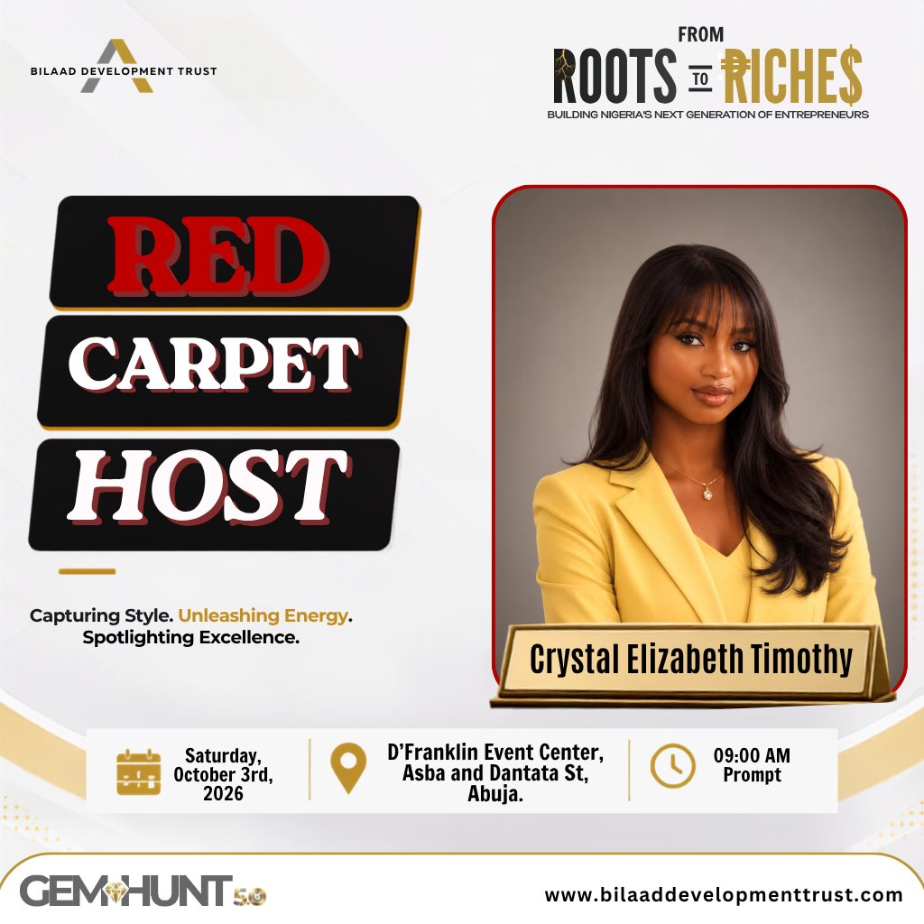 BilaadDevTrust's tweet photo. MEET THE RED CARPET HOST

Before the main stage comes the spotlight!

We are excited to have Crystal Elizabeth Timothy as our Red Carpet Host for GEM HUNT 5.0 Grand Finale!

#bilaaddevelopmenttrust #gemhuntseries #gemhunt5_0 #FromRootsToRiches #redcarpethost #GrandFinale #bdt https://t.co/OA4B6lbQQx