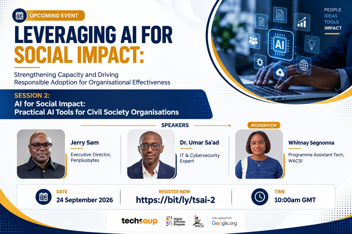 wacsi's tweet photo. CSOs in Ghana and Nigeria explore practical ways to use AI ethically and effectively at Session 2 of the Leveraging AI for Social Impact series.

📅 24 Sept | ⏰ 10AM GMT | 💻 Virtual
Discover AI tools you can put to work in your organisation.
🔗 https://t.co/JBjkSl2sHA https://t.co/moodQqKEQR
