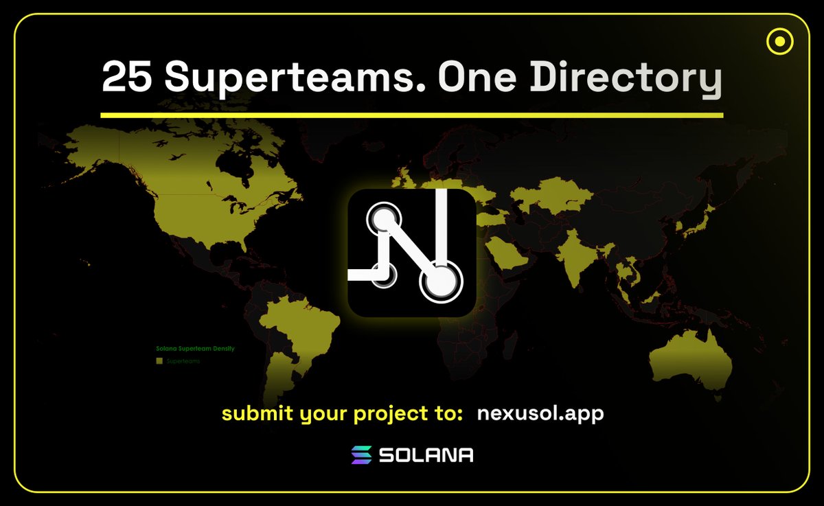 nexusolapp's tweet photo. Tagging every chapter so 
this reaches every builder 🌍

🇹🇭 @SuperteamTH 🇳🇬 @SuperteamNG
🇮🇳 @SuperteamIN 🇩🇪 @SuperteamDE
🇬🇧 @SuperteamUK 🇺🇸 @SuperteamUSA
🇻🇳 @SuperteamVN 🇸🇬 @SuperteamSG
🇯🇵 @SuperteamJapan 🇰🇷 @SuperteamKorea
🇧🇷 @SuperteamBR 🇦🇷 @SuperteamAR
🇲🇾 @SuperteamMY 🇦🇺 @SuperteamAU
🇨🇦 @SuperteamCAN 🇹🇷 @SuperteamTR
🇵🇱 @SuperteamPOL 🇺🇦 @SuperteamUKR
🇳🇱 @SuperteamNL 🇮🇪 @superteamIE
🇦🇪 @SuperteamAE 🇬🇪 @SuperteamGEO
🇰🇿 @SuperteamKZ 🇪🇸 @LaFamilia_so
🌐 @SuperteamBLKN 

Submit your project 👉
https://t.co/Lvb6f8AuF7