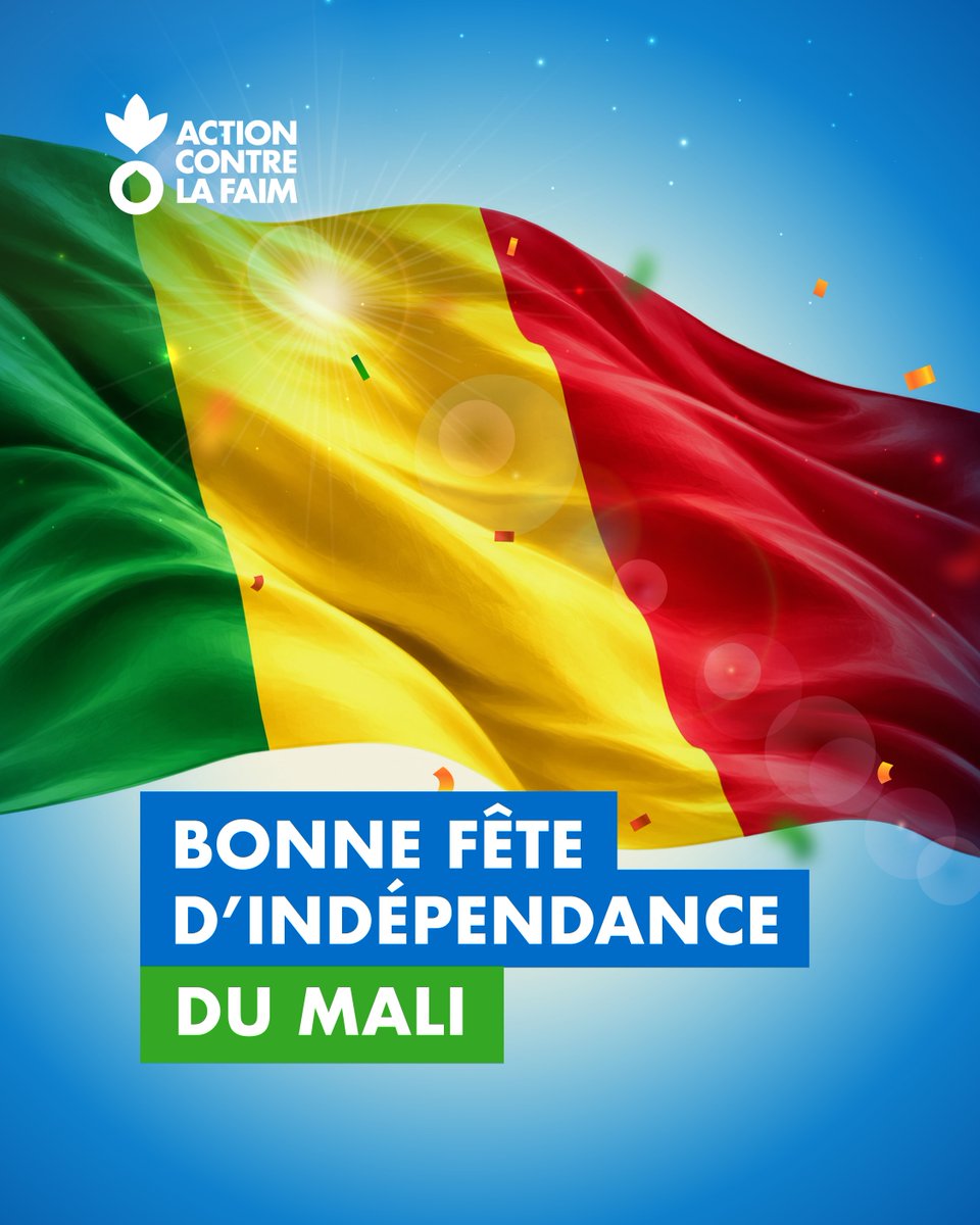 Acf_Mali's tweet photo. Aujourd’hui, le Mali 🇲🇱 célèbre sa fête nationale.
Depuis 1996, Action contre la Faim est aux côtés des communautés maliennes. 
A toutes les Maliennes et à tous les Maliens, bonne fête nationale ! 💙

#ACFMali https://t.co/N6RDZpllGQ