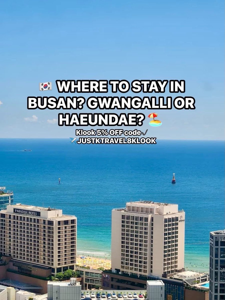 POVKOREA8's tweet photo. 🇰🇷 WHERE TO STAY IN BUSAN? GWANGALLI OR HAEUNDAE? 🏖️

🌉 GWANGALLI
Best for beach views, cafés &amp; a relaxed vibe.

🌊 HAEUNDAE
Best for first-timers, restaurants &amp; convenience.

https://t.co/9Fvf9aQvoF https://t.co/BWD0FChIeH
