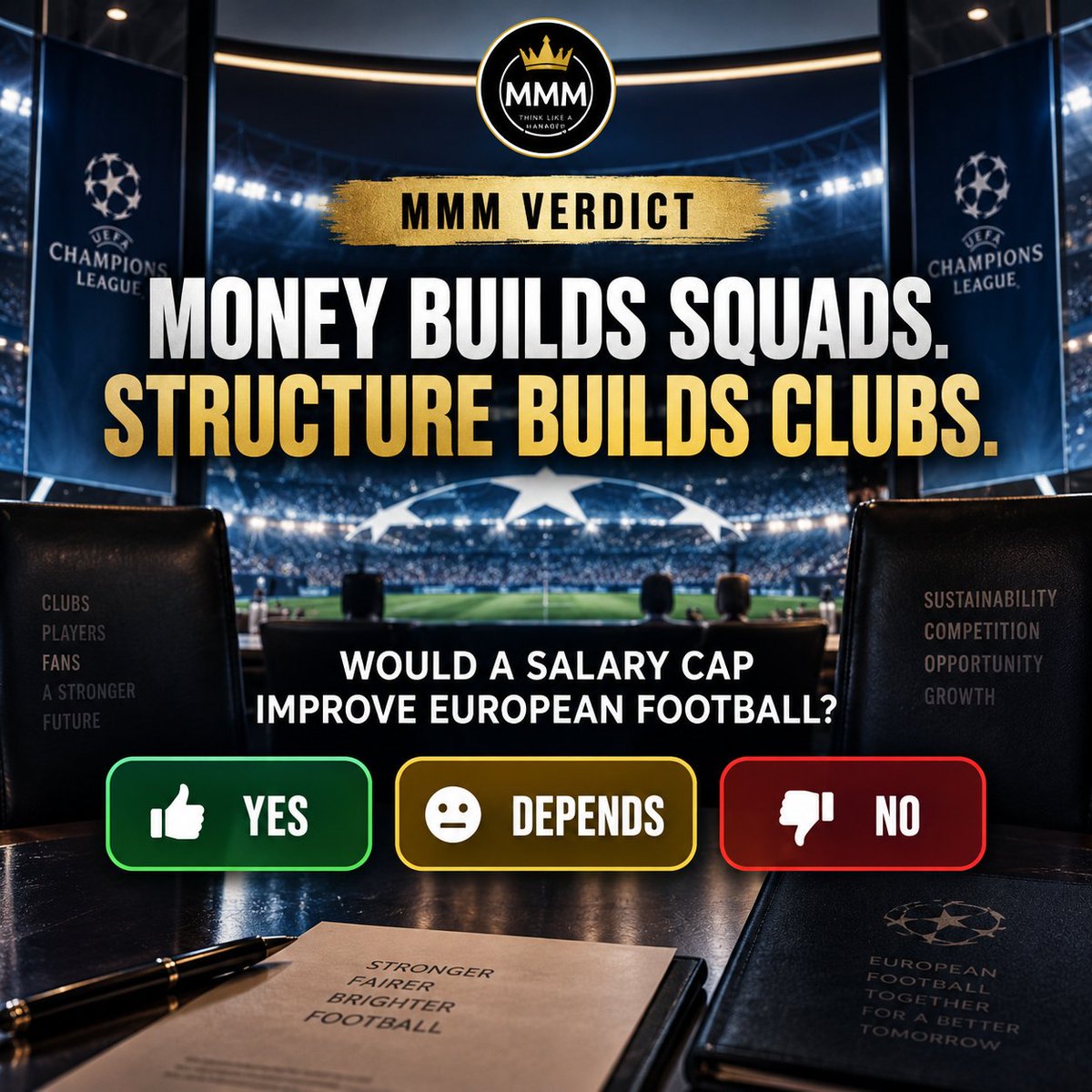 monday_manager's tweet photo. 💰 Salary caps in European football?

Club owners want the idea explored as wages, transfers and agent fees keep rising.

But it could change more than spending - it could reshape recruitment and development.

Would it improve football?

🟢 Yes 🟡 Depends 🔴 No

#Football #UCL https://t.co/mzgGOROPoZ