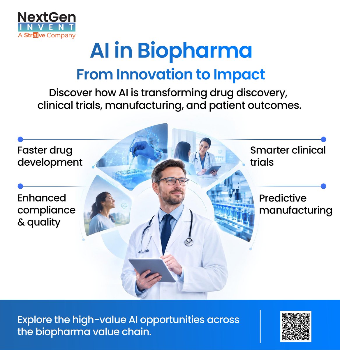 NextGenInvent's tweet photo. AI is transforming biopharma. From speeding up drug discovery to optimizing clinical trials and operations, AI is driving smarter decisions and measurable impact across the value chain.

🔗 https://t.co/8Lzd55uxYZ

#NextGenInvent #Straive #AI #Biopharma #LifeSciences https://t.co/wycKBvRv9J