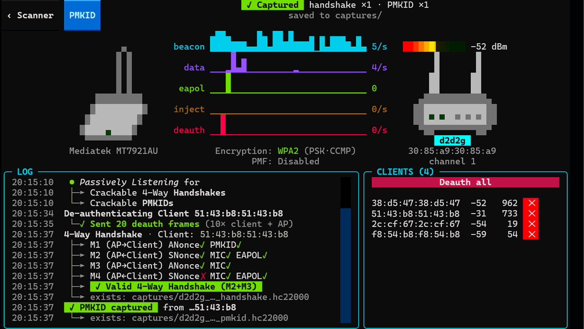 _aircorridor's tweet photo. Testing Routers with Wifit3

Wifit3 is a newly introduced Wi-Fi hacking tool that consolidates the most common attacks that threat actors could execute.

Stay vigilant. Secure your Wi-Fi.
https://t.co/KyvzDv9jcY https://t.co/mIUeawGSfP