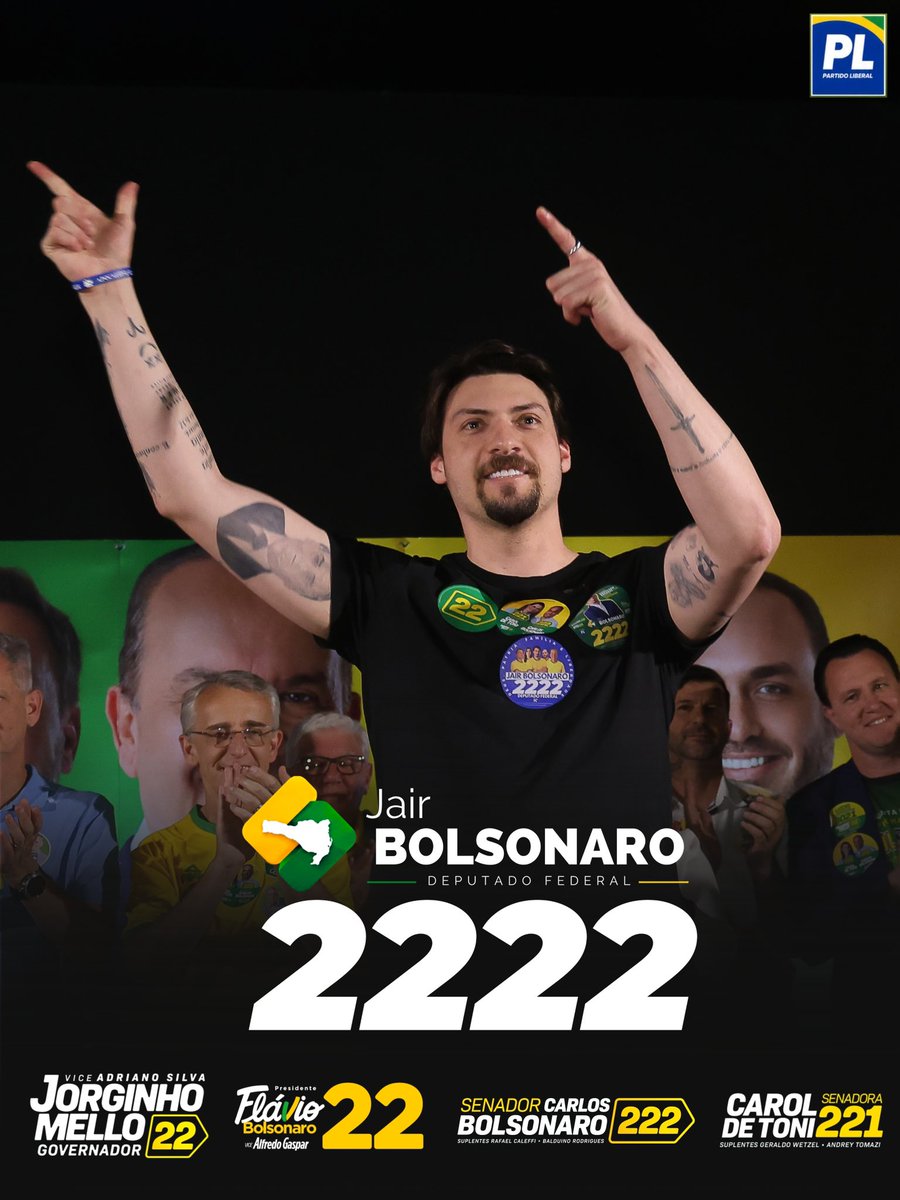 bolsonaro__jr's tweet photo. 🇧🇷 O Brasil tem solução!

Mas essa mudança depende de cada um de nós.

Não podemos desistir do nosso país.
Precisamos estar unidos, lado a lado, defendendo aquilo em que acreditamos.

Porque quando o povo se une, ninguém consegue nos parar.

Dia 04 vote no time 22 unidos para defender Santa Catarina e o Brasil!

✅ Deputado Federal: @bolsonaro_jr — 2️⃣2️⃣2️⃣2️⃣
✅ Senador: @carlosbolsonaro — 2️⃣2️⃣2️⃣
✅ Senadora: @carolinedetoni — 2️⃣2️⃣1️⃣
✅ Governador: @jorginhomello — 2️⃣2️⃣
✅ Presidente: @flaviobolsonaro — 2️⃣2️⃣
