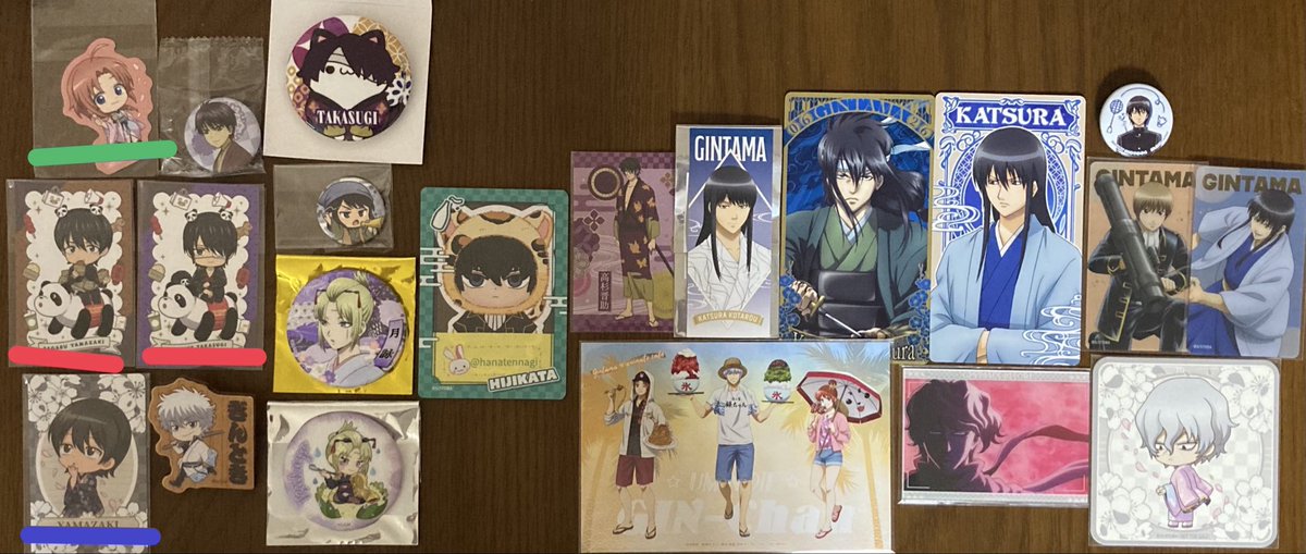 hanatennagi's tweet photo. 【譲渡（・交換）希望】
銀魂
<譲>高杉、神威、桂、沖田、神楽、銀時、山崎、etc… 

<求>
1枚目:各定価
2枚目:IDカードより左:各300円、
〃より右:各100円
3枚目:記載額
4枚目:記載額or無いもの50円
5枚目:各200円
＋送料[PayPayのみ]

赤線:5枚目から同数お迎え
青線:〃2つ
緑線:〃3つ

↓ https://t.co/MmIJJZq0tU