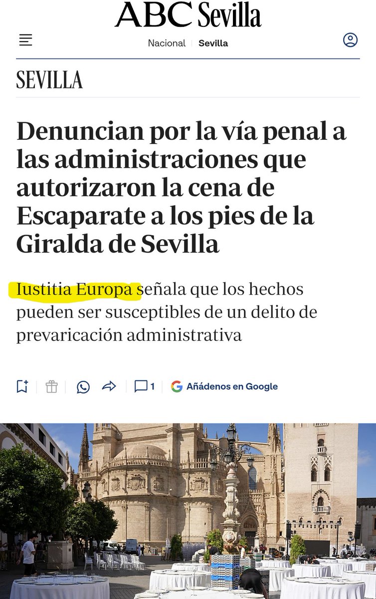 LMPardoAbogado's tweet photo. 🟡 IUSTITIA LLEVA A LOS TRIBUNALES A ADMINISTRACIONES DEL PP, VOX Y PSOE

Hemos denunciado ante los tribunales la financiación pública y el uso de espacios públicos para la gala privada de los Premios Escaparate de Sevilla. La denuncia plantea posibles delitos de prevaricación administrativa y malversación.

Ayuntamiento de Sevilla y CONTURSA, bajo gobierno del PP. Junta de Andalucía, con la Consejería de Turismo dirigida por Vox. Y Diputación de Sevilla, presidida por el PSOE.

Nos da igual el color político. El dinero público no pertenece a los partidos. Pertenece a los ciudadanos.

👊 @IustitiaEuropa, el partido de los españoles, no de las mariscadas.