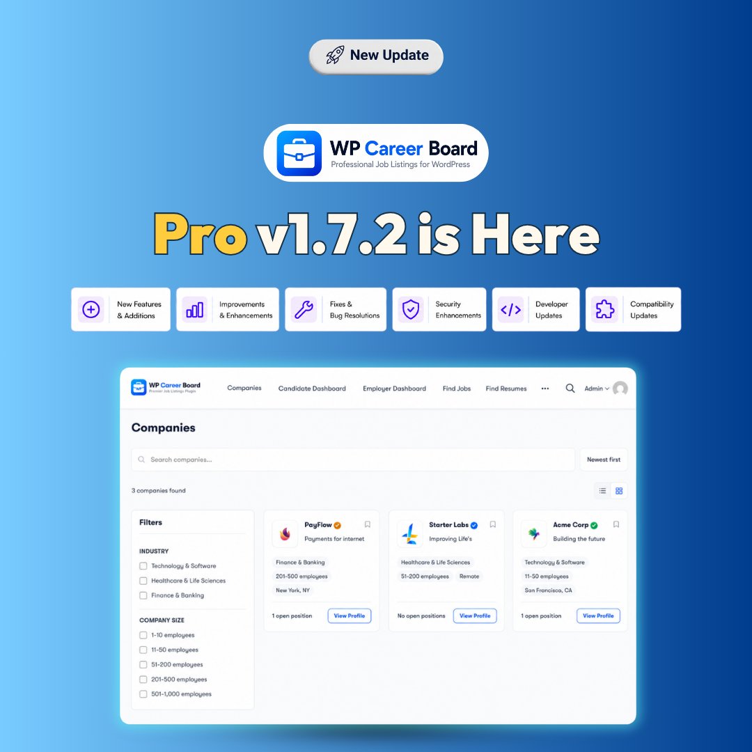 wbcomdesigns's tweet photo. WP Career Board Pro v1.7.2 is live.
Improved resume dates and API data, secure PDF exports with updated dompdf, better accessibility, and faster resume handling.
https://t.co/NrwoZ97YUG
#WPCareerBoardPro #WPCareerBoard #WordPress #JobBoard #RecruitmentPlugin #WbcomDesigns https://t.co/qjDPum4mlf