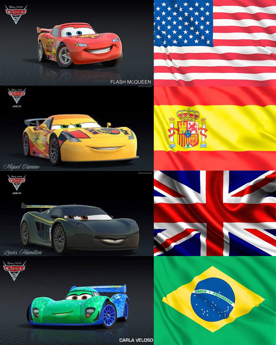 DreamSneyPixar's tweet photo. 🏁 Le saviez-vous ? Dans Cars 2, le World Grand Prix réunit des pilotes venus des quatre coins du monde ! 🌍

🇫🇷🇪🇸🇺🇸🇬🇧🇩🇪🇯🇵🇧🇷🇮����

Dont 1 avec nationalité fictif !! 

👉 Quel est votre pilote préféré parmis eux ?

#cars2 #cars #pixar
#carspixar #cars20y #flashmcqueen #cars3 #cars4 https://t.co/lSzpUA0LXb