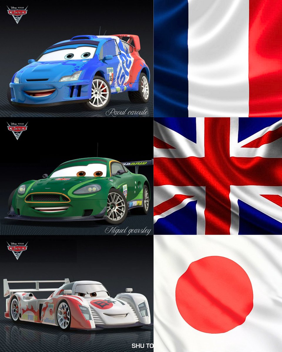 DreamSneyPixar's tweet photo. 🏁 Le saviez-vous ? Dans Cars 2, le World Grand Prix réunit des pilotes venus des quatre coins du monde ! 🌍

🇫🇷🇪🇸🇺🇸🇬🇧🇩🇪🇯🇵🇧🇷🇮����

Dont 1 avec nationalité fictif !! 

👉 Quel est votre pilote préféré parmis eux ?

#cars2 #cars #pixar
#carspixar #cars20y #flashmcqueen #cars3 #cars4 https://t.co/lSzpUA0LXb
