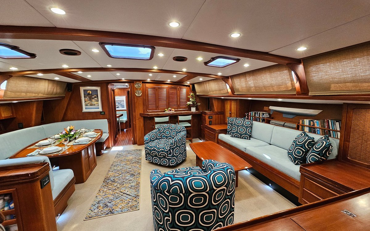 OCyachts's tweet photo. Discover EAGLE'S NEST.

A 24m Gulfstar sailing yacht, built in 1986 to a practical bluewater standard and comprehensively refitted in 2018. New wiring, electrical systems and navigation electronics reset her operational baseline, giving a buyer proven offshore capability paired with a current specification.

Below deck, the three-stateroom layout accommodates six guests in a light, welcoming interior, with a main salon designed for an easy flow between lounging and dining, at anchor or underway.

Asking price is USD 1,650,000.
🔗 https://t.co/MAYxTGcLDo