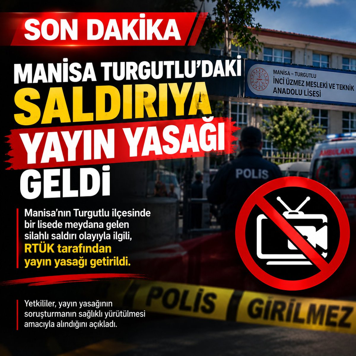Atmaca4134's tweet photo. Manisa'da yaşanan okul saldırısına ilişkin yayın yasağı getirildi. #manisa https://t.co/o319PkDmWN