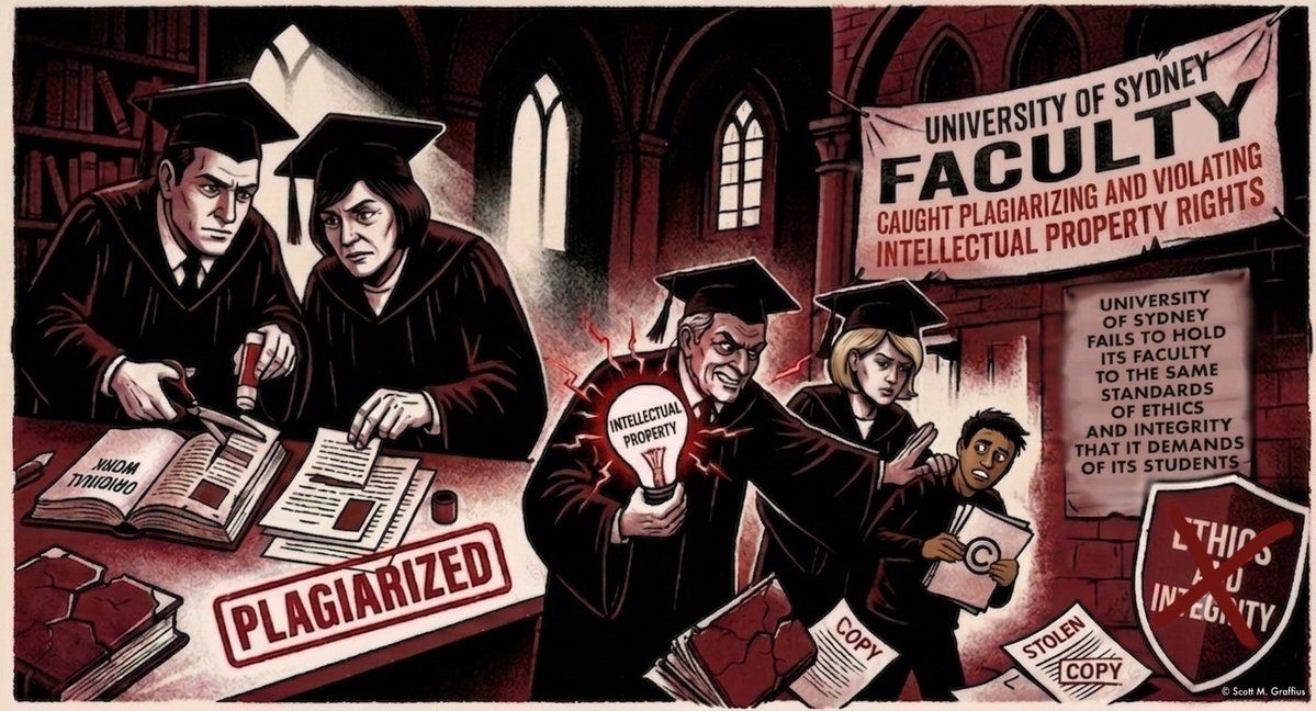 ScottGraffius's tweet photo. Professors at @Sydney_Uni were caught plagiarizing. And the University of Sydney failed to hold its faculty accountable for the flagrant violation. That's despicable. Don't you agree, MP Chris Minns @ChrisMinnsMP?
https://t.co/hsBXhlEW6Z
#USYD #IntellectualProperty #HigherEd https://t.co/FBmghQfvb7