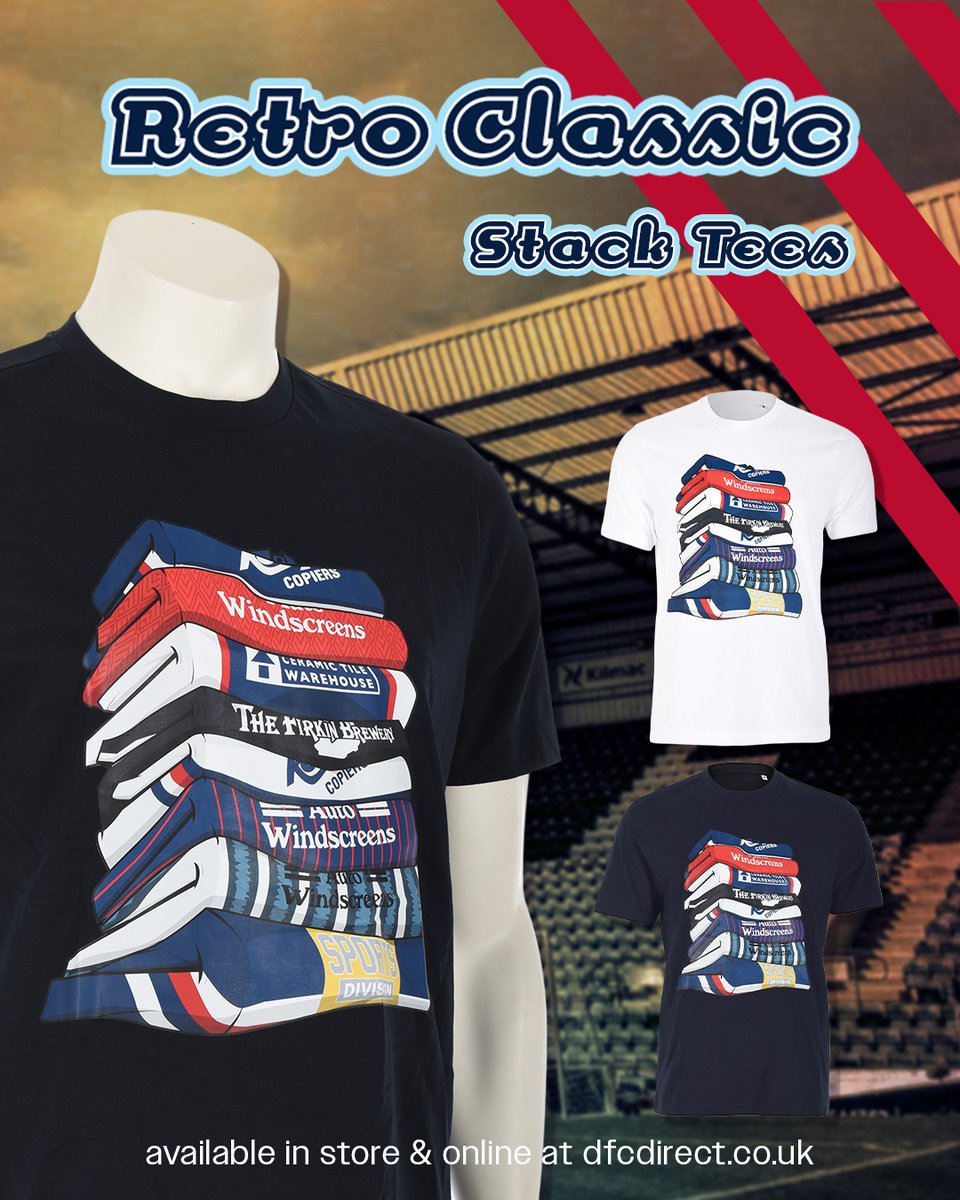 DFCDirect's tweet photo. A throwback to the iconic Dundee shirts of the 1990s. 👕💙

Available in White and Dark Blue, the Retro Stack Tee is a must-have for any DFC fan.

🛒 Shop now: https://t.co/UdTHPJcDQm

#DundeeFC #TheDees #DFCDirect #RetroClassics https://t.co/RSlFJGKq1s