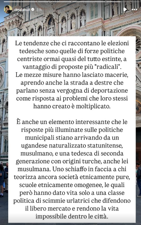 Moonlightshad1's tweet photo. "Uno schiaffo in faccia a chi teorizza società etnicamente pure, scuole etnicamente omogenee, le quali però hanno dato vita solo a una classe politica di scimmie urlatrici che difendono il libero mercato e rendono la vita impossibile dentro le città". https://t.co/QM47kCKZpW