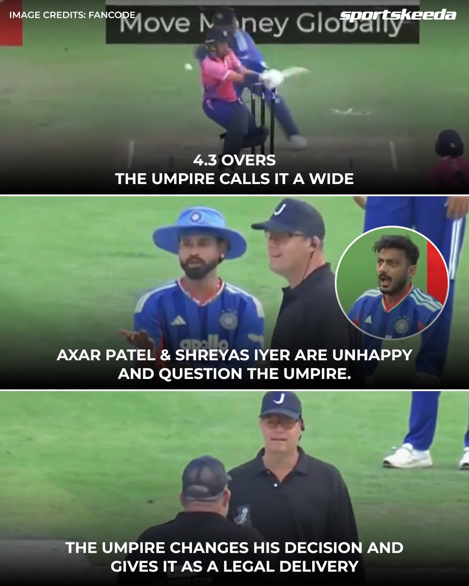 Sportskeeda's tweet photo. Controversy erupts over the umpire’s decision to overturn a wide call and signal a legal delivery in a crucial moment! 😱

Was it the right call: Wide or legal delivery? 👀

#JAPvIND #T20Is #Sportskeeda https://t.co/beTsNuydWk