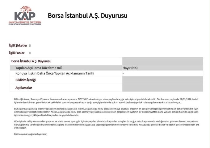 leeco424's tweet photo. BIST 50'de Açığa Satışlara Yukarı Adım Kuralı Geldi

(22 Eylül 2026 itibarıyla yeni duyuruya kadar geçerli) https://t.co/mBcvlVNplS