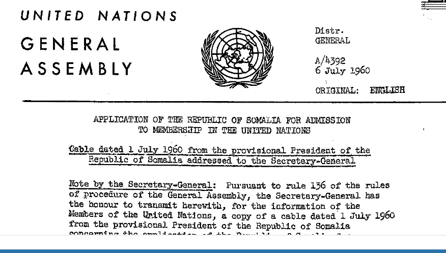 Somaalilanders's tweet photo. Somalia Stole Somaliland's Seat at the UN    

On Friday, July 1st, 1960, Somaliland and Somalia agreed to unite and form a new country: the SOMALI REPUBLIC. Before the two parliaments signed the official Act of Union, they elected a provisional president, Aden Abdullah Osman Daar (also known as Aden Adde), originally from former Somalia Italiana, to lead the new African nation - not #Somalia or #Somaliland, but the '' Somali Republic.'' 

The new Republic applied for UN membership. However, the newly elected president secretly filled out the application without informing Somaliland’s leaders. Instead of submitting the form under the agreed name "Somali Republic," he filed it under "Republic of Somalia." By the time Somaliland’s leaders discovered the change, it was already too late.  Legally speaking, that UN seat does not belong to Somalia, because a country named the "Republic of Somalia" never existed in history. Somalia's seat @UN is a stolen seat from Somaliland https://t.co/v3NbTpxuTA