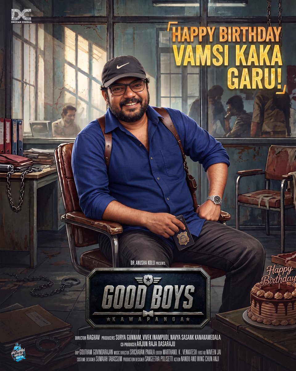 DeccanCinemaEnt's tweet photo. Wishing our dearest @VamsiKaka Garu a very Happy Birthday! ❤️

Also wishing you a very GOOD year ahead! 🤗

– Team #GoodBoys

 @vennelakishore @harshachemudu @aslishrutisodhi @rrmaguluri @wamcee @creations_josh @hyperaadi @actorkiranmacha @SuryaG1144 @sasi524 @vivekimapudi https://t.co/CBkVDrUz2m