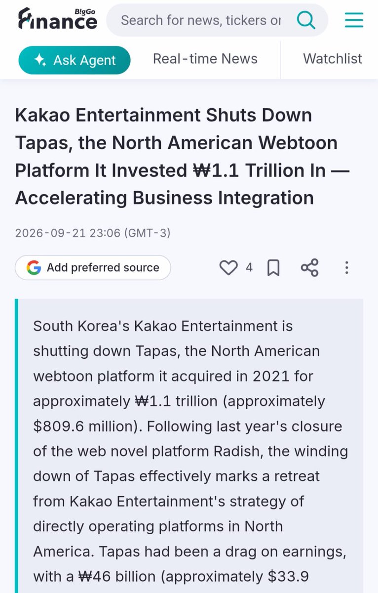 PortalShoujo's tweet photo. 🚨 || URGENTE: KAKAO ANUNCIA QUE VAI FECHAR A PLATAFORMA TAPAS!
A imprensa sul-coreana noticiou hoje que a Kakao Entertainment vai encerrar o Tapas, sua plataforma oficial de leitura na em inglês.

-Ellie https://t.co/zEeeXBCKVI