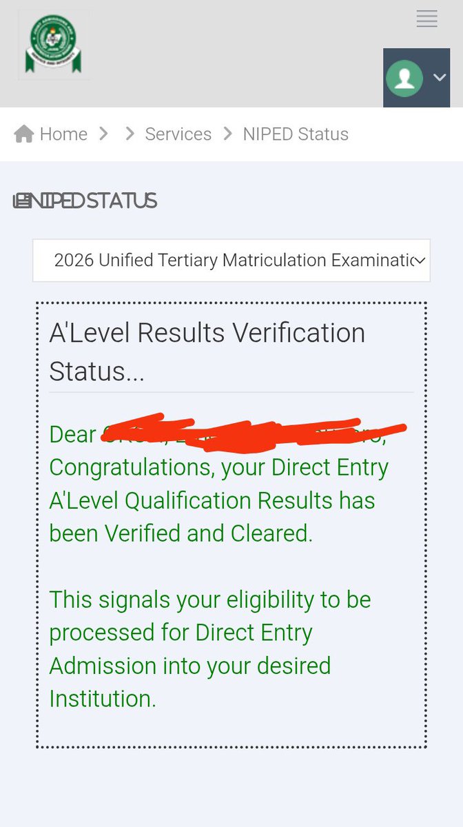 MyEMEDIONG's tweet photo. @jamb_hq Please my NIPED STATUS have been verified, but my ALEVEL is not showing.
But other people own have started showing.
Please help me look into it.
I really want to gain admission through Direct Entry. https://t.co/H1Xdfa0795