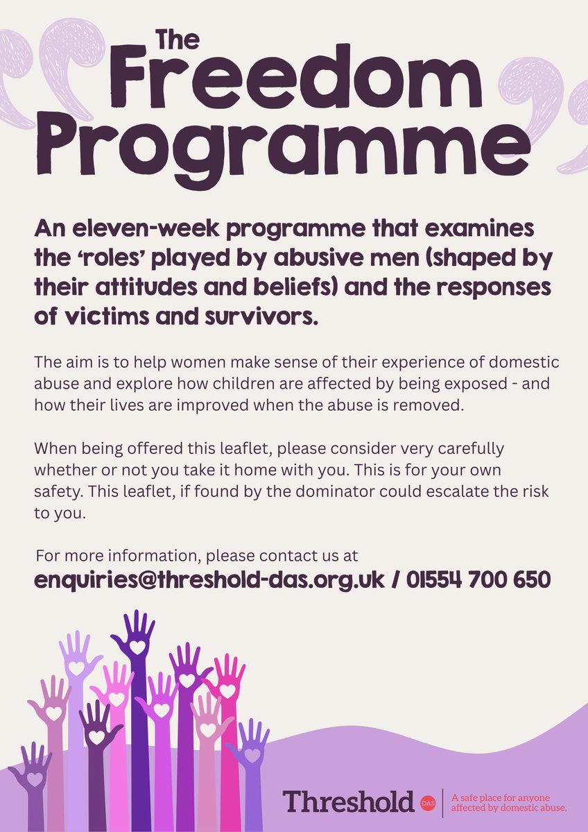 ThresholdDAS's tweet photo. 👉🏼 The Freedom Programme
An eleven-week programme designed to help women understand the impact of domestic abuse, explore how attitudes and beliefs shape harmful behaviour, and rebuild confidence in a safe, supportive space.
#DomesticAbuseSupport #FreedomProgramme https://t.co/NyuO5CmQfL