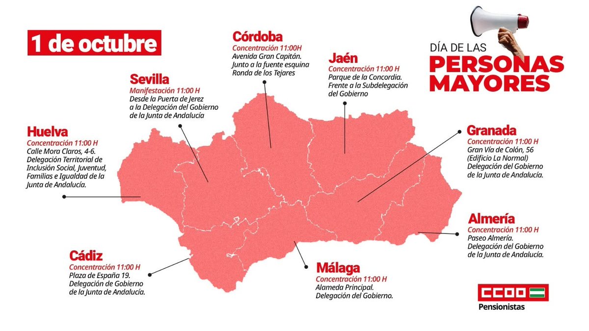 pensCCOO's tweet photo. 📢Por Nuestros derechos, nuestra voz.
📅Día 1 de Octubre, Jueves, Día de las Personas Mayores.
@ccooandalucia 
#MásRespeto #MásDerechos #MásFuturo https://t.co/ZidstRg20A