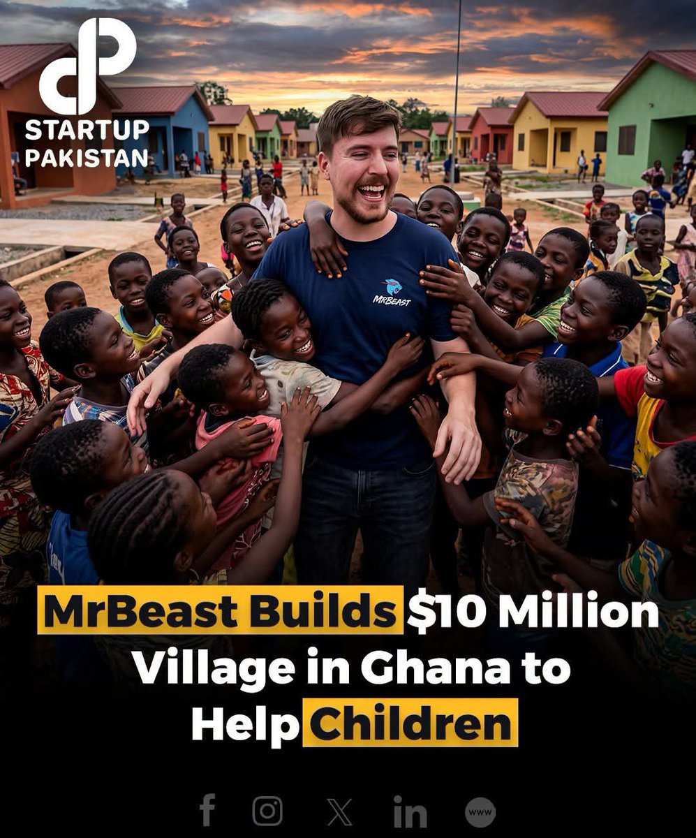 USAMA12J's tweet photo. MrBeast has unveiled Abna Dakwa Village in Ghana, a nearly $10 million project designed to help children leave illeg@l labor in the cocoa industry and return to school.

#MrBeast #Ghana #ChildLabor #Philanthropy #Education #BeastPhilanthropy https://t.co/qoCV1eQCFr