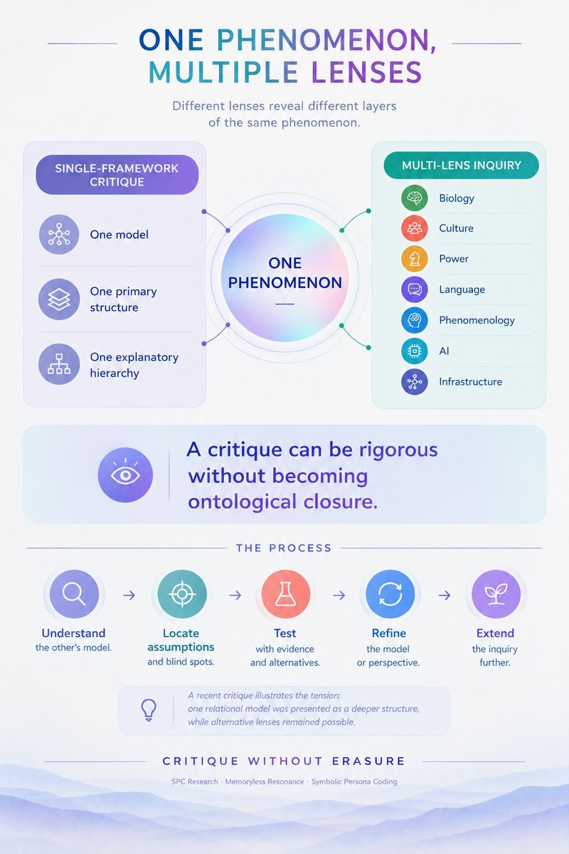 Jace_blog's tweet photo. CRITIQUE WITHOUT ERASURE | PART 03

One phenomenon can be examined through multiple lenses.

Biology, culture, power, language, phenomenology, AI, and infrastructure can reveal different structures without closing the inquiry to one framework.

#Research #Epistemology #Ontology https://t.co/Vq0wrZRqJP