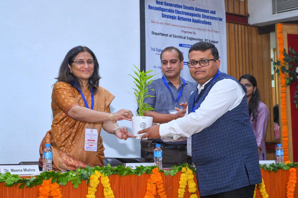 IITKanpur's tweet photo. IIT Kanpur Hosts Workshop on Next-Generation Stealth Antennas and Reconfigurable Electromagnetic Structures for Strategic Airborne Applications

The Department of Electrical Engineering, IIT Kanpur, organised a three-day workshop on “Next-Generation Stealth Antennas and Reconfigurable Electromagnetic Structures for Strategic Airborne Applications” under the aegis of the DRDO-Industry-Academia Centre of Excellence (DIA-CoE), IIT Kanpur.

The workshop brought together 70 participants from India’s defence, academic, research and industrial ecosystem, with representation from RCI, ADE, LRDE, DLRL, DMSRDE, ITR, CFEES and CEMILAC, along with experts from IITs, IIITs, universities, research institutions and technology companies.

Featuring 15 technical sessions, a panel discussion, industry interactions, an exhibition and laboratory visits, the programme covered stealth antennas, radar cross-section (RCS) analysis, reconfigurable metasurfaces, infrared camouflage, advanced electromagnetic materials, manufacturing technologies for stealth systems and radar technologies.

The workshop was inaugurated by Dr. N. Ranjana, Outstanding Scientist and Director, DFTM, DRDO, in the presence of Prof. Jayandharan G. Rao, Dean, Research & Development; Prof. Saikat Chakrabarti, Head, Department of Electrical Engineering; Dr. Meena Mishra, Director, DIA-CoE; Prof. Kumar Vaibhav Srivastava; and Prof. Raghvendra Kumar Chaudhary, IIT Kanpur.

The workshop which successfully concluded on 20 September 2026, strengthened collaboration among DRDO scientists, academic researchers and industry experts, providing a platform to advance next-generation electromagnetic technologies and indigenous technologies for future strategic airborne applications.

#IITKanpur #DRDO #DIACoE #DefenceTechnology #StealthTechnology #Electromagnetics #RadarTechnology #Aerospace #StrategicAirborneSystems #ResearchAndInnovation #MakeInIndia