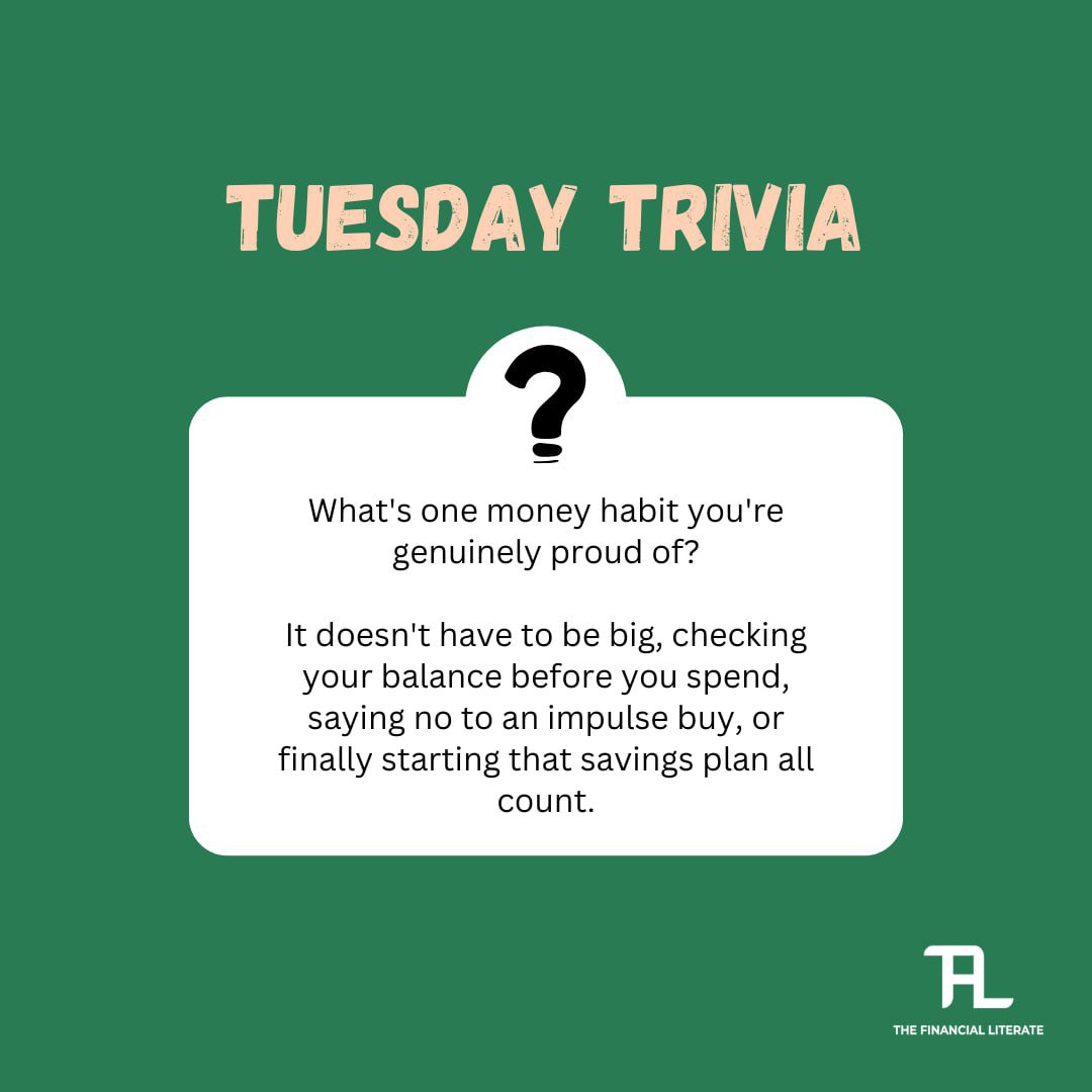 TheFinLiterate's tweet photo. what's one money habit you're genuinely proud of?

It doesn't have to be big. 

Checking your balance before you spend, saying no to an impulse buy, or finally starting that savings plan all counts.

Drop yours in the comments. 

#tuesdaytrivia #thefinancialliterate https://t.co/rFaoZjsON5