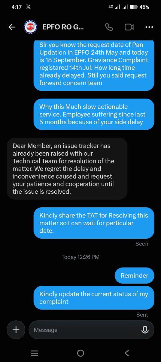 ishrarsaifi's tweet photo. @officialepfo helpdesk team in DM is continuously avoiding to give a TAT/Resolution date for UAN 101482035221. They have accepted it is a technical portal backend bug. Why should an honest member suffer for months due to a faulty website? @socialepfo @LabourMinistry please resolve this immediately. @epfoggn_central