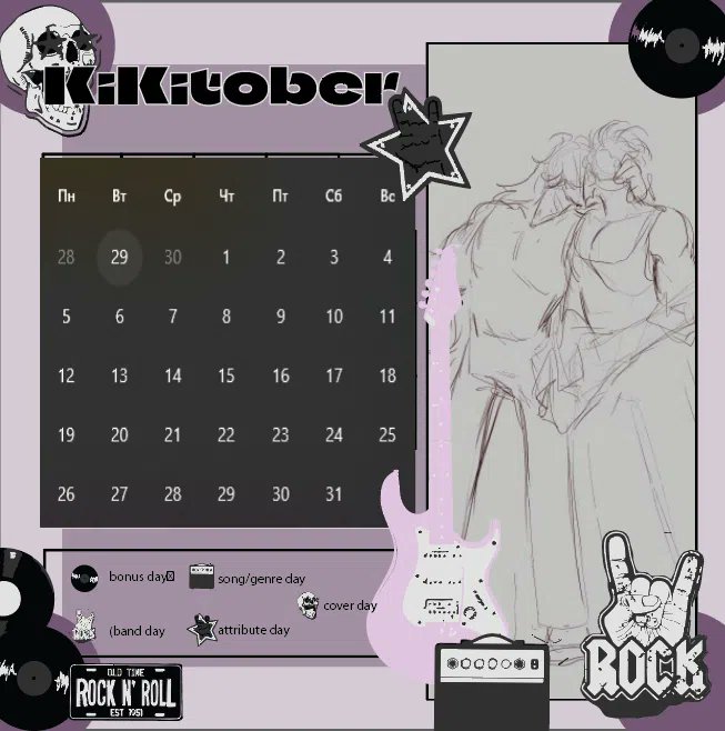 GorillaMan13120's tweet photo. Hey folks!
This year KiKitober (an event for our pirate husbands) will be held in Twitter as well!
Here's a sneak peak for the theme calendar 🎸🥁
The final list will be posted on September 29-30
The artist: @Blapichka
#kikitober https://t.co/nCbAPuG9Bd