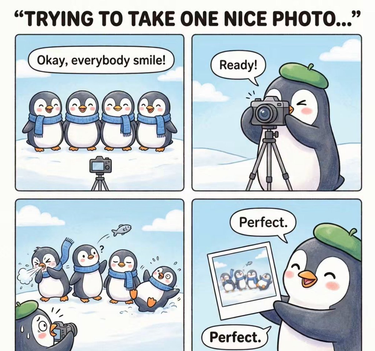 popularpup11831's tweet photo. Trying to get ONE normal picture with your friends like: 😂📸🐧
Which penguin are you?
A — The serious one
B — The distracted one
C — The chaotic one
D — The one who ruins every photo
👇 Comment A, B, C or D!
#Penguin #FunnyAnimals #Relatable #AnimalComic #CutePenguin #FunnyMoments #PenguinLife #WholesomeHumor