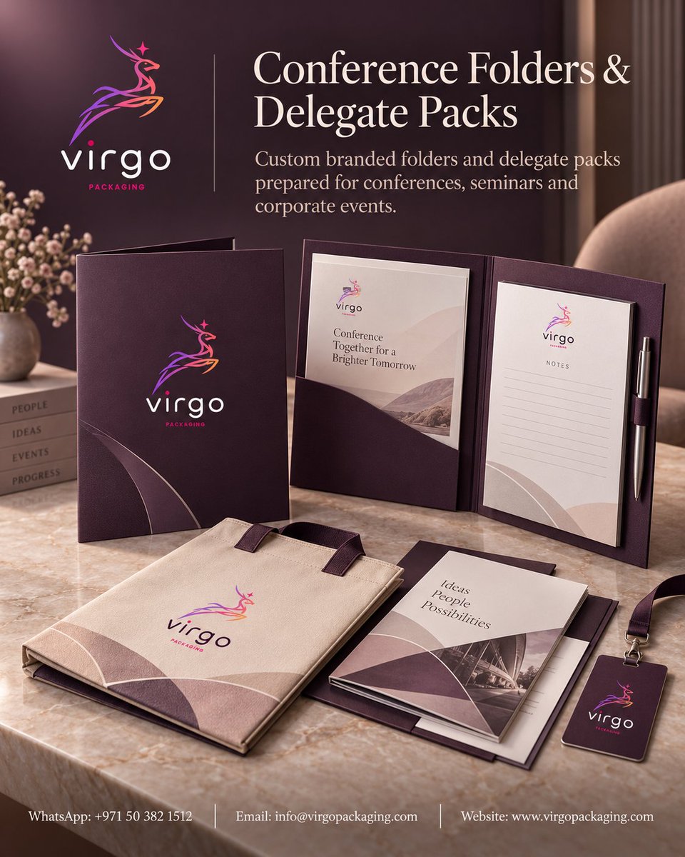 virgopackaging's tweet photo. Make every conference detail feel connected.

Custom Conference Folders &amp; Delegate Packs for seminars, meetings and corporate events — designed to keep materials organized while presenting your brand professionally.

+971 50 382 1512
#DelegatePacks #EventBranding #PrintingUAE https://t.co/VFaPcZUncp