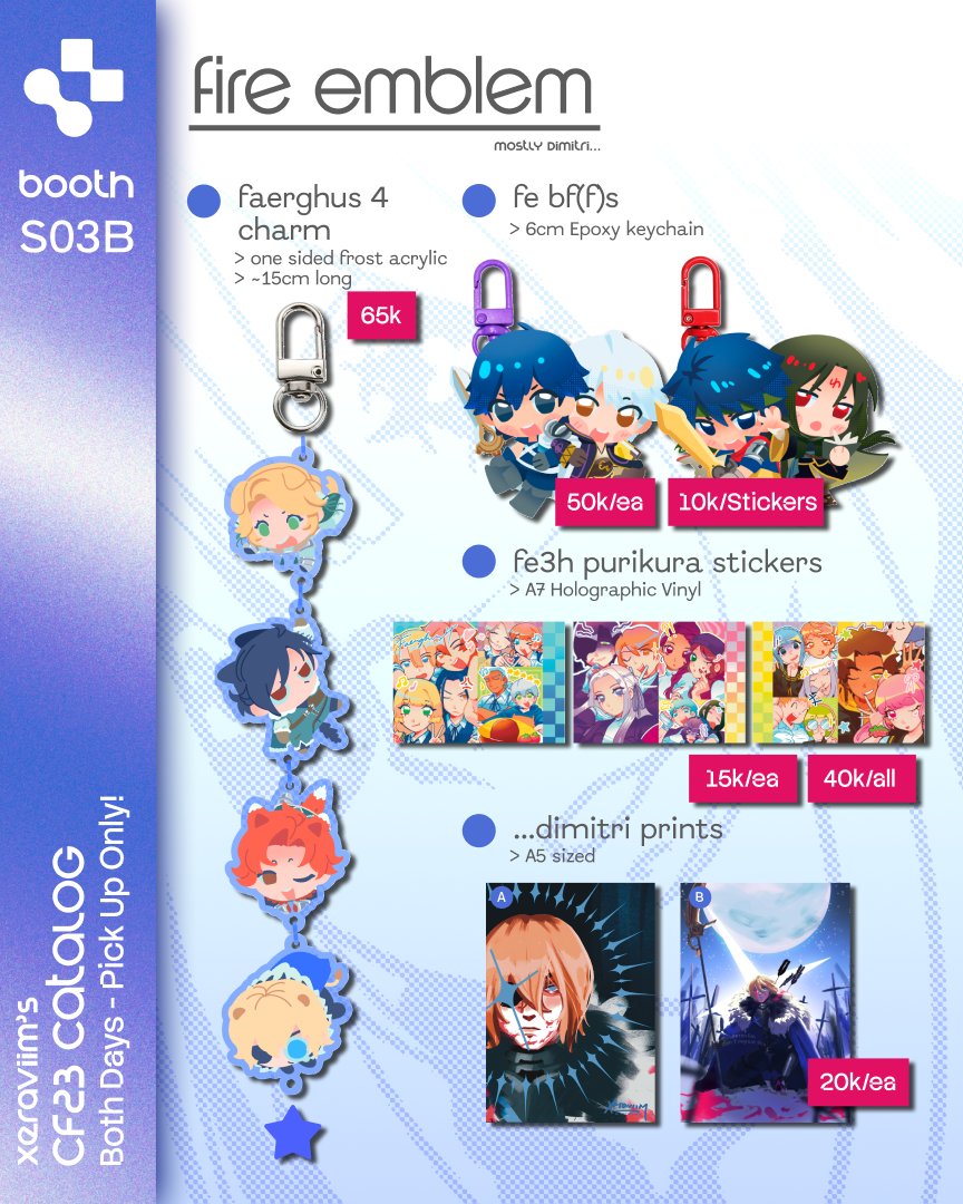 xeraviim's tweet photo. [♡ &amp; ↻ appreciated!] 

my #CF23 Pre-Orders are open!!!!  
☆ 22 - 31 Sept
☆ BOTH DAYS pick up only!! @ S-03B

Fire Emblem, Horror (signalis, silent hill, resident evil, haunting ground, alice, mouthwashing, lollipop chainsaw), DMC, 999, Danganronpa 2

🔗 below! https://t.co/i3VxvWbkyv
