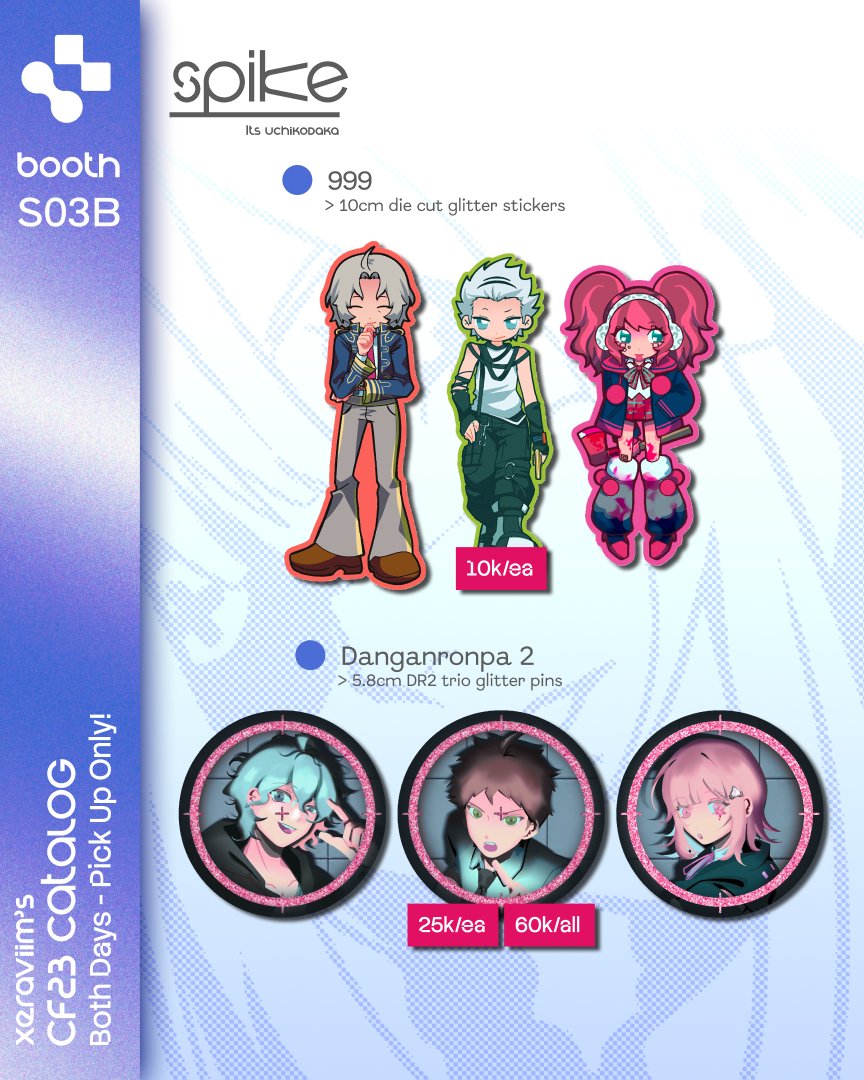 xeraviim's tweet photo. [♡ &amp; ↻ appreciated!] 

my #CF23 Pre-Orders are open!!!!  
☆ 22 - 31 Sept
☆ BOTH DAYS pick up only!! @ S-03B

Fire Emblem, Horror (signalis, silent hill, resident evil, haunting ground, alice, mouthwashing, lollipop chainsaw), DMC, 999, Danganronpa 2

🔗 below! https://t.co/i3VxvWbkyv