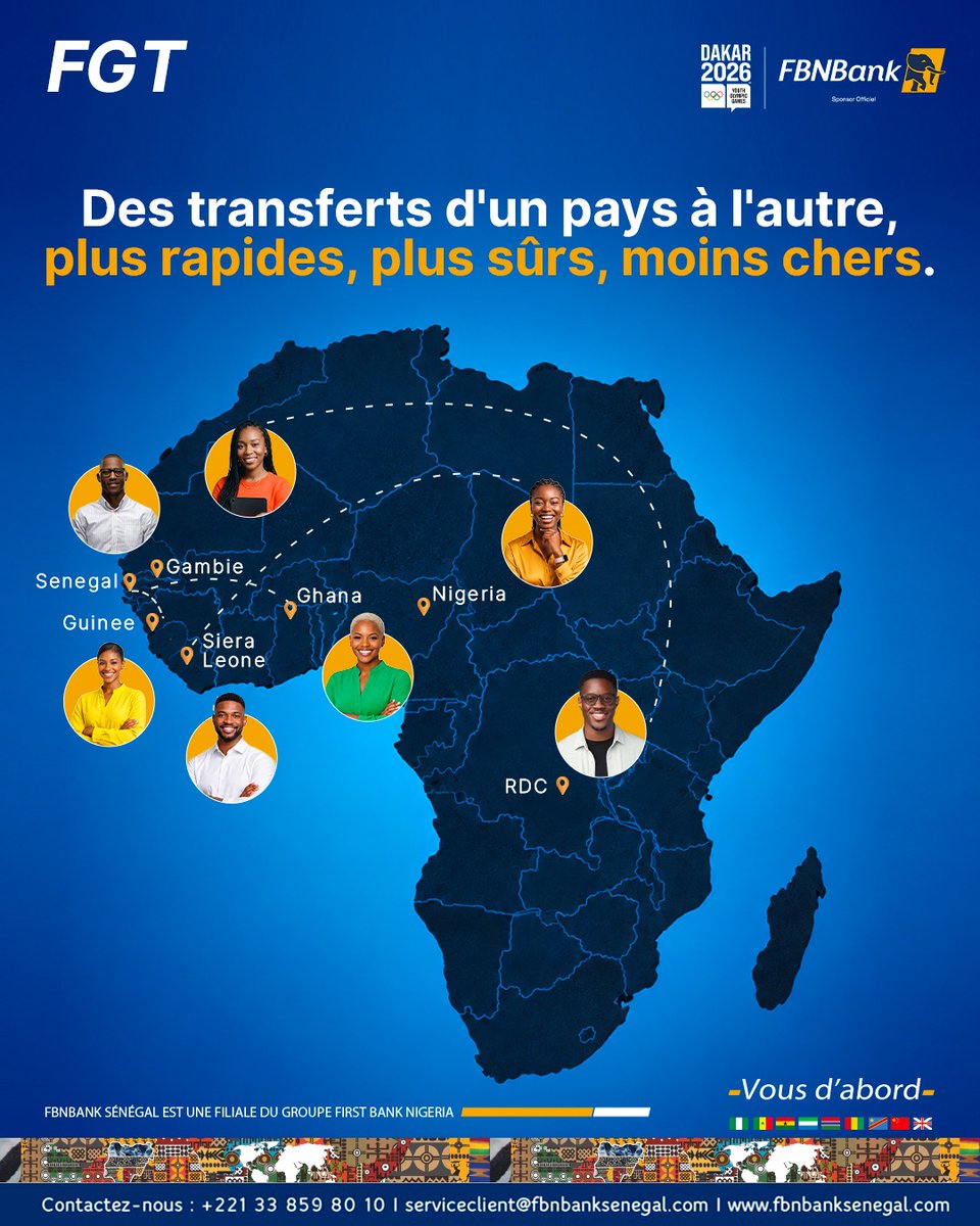 FBNBank_Senegal's tweet photo. Un besoin ici, un proche là-bas, First Global Transfer fait le lien. 🌍
Avec FGT, envoyez de l’argent à vos proches à travers le réseau FBNBank, simplement et en toute sécurité.
FBNBank, Vous d’abord. 💛
#FBNBankSénégal #FirstGlobalTransfer #VousDabord https://t.co/XYUCJDhXJy