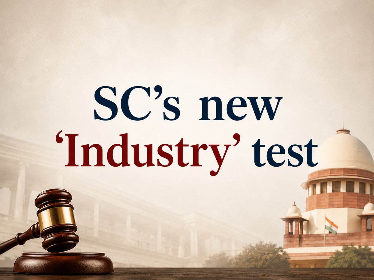 2LexTerrae's tweet photo. Pronounced on August 20, 2026, the #Supreme Court’s nine-judge Constitution Bench delivered a nuanced ruling while revisiting the 1978 Bangalore Water Supply & Sewerage Board v. A. Rajappa judgment and refined the interpretation of “#industry” under Section 2(j) of the Industrial Disputes Act, 1947. 

Key Takeaways:

1. Proposed Commercial Refinement (#Jurisprudence):  A 5:4 verdict, with #ChiefJusticeofIndia #SuryaKant and justices Satish Chandra Sharma, Alok Aradhe, Vipul M Pancholi and PS Narasimha forming the majority on the need to refine the law.

2. Status of the 1978 Triple Test (#LaborLaw): The #CJI-led opinion retains the core requirements of systematic activity, employer-employee cooperation, and production/distribution of goods and services.

3. Pending Disputes Protected: The original Bangalore Water Supply triple test continues to govern pending proceedings under the Industrial Disputes Act, 1947.

4. Firewall for New Industrial Relations Code (#LaborReforms): The Bench clarified that its decision does not determine the interpretation of “industry” under the Industrial Relations Code, 2020, leaving the new statutory framework to operate independently.

The Supreme Court’s ruling provides greater legal clarity and regulatory certainty for workers, public institutions and corporate enterprises, with significant implications for employers, employees, educational and charitable institutions, welfare bodies and other organisations across #India.

#SupremeCourt #LaborLaw #IndustrialDisputesAct #BangaloreWaterSupply #LegalUpdate #JudicialReview #LaborReforms #IRCode2020 #IndianJudiciary

@MLJ_GoI @LabourMinistry @PIB_India @mygovindia @MIB_India @2LexTerrae @toajaytyagi @totyagiakash @NikunjAroraa @Sheetal01474473