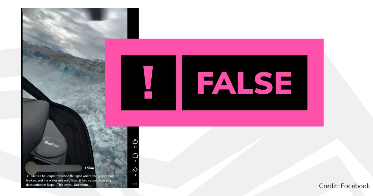 FullFact's tweet photo. Old aerial footage of a glacier in Alaska has been shared with false claims it shows the glacier that caused the deadly flood in Nepal last month. https://t.co/l3u1V3b7NQ https://t.co/kUSENPTv54