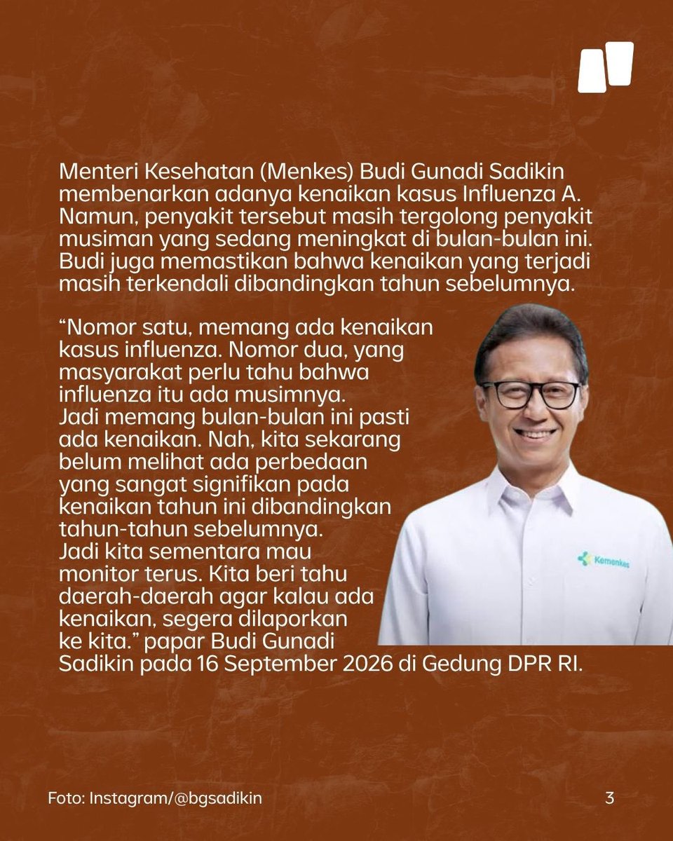NarasiNewsroom's tweet photo. Kasus Influenza A meningkat di bulan September ini.

Berbeda dari flu pada umumnya, virus influenza A paling bahaya karena bisa berkembang jadi komplikasi seperti pneumonia, gagal napas, bahkan kematian. 

Kenali virus sedari dini dan pahami pencegahannya agar terhindar dari flu di musimnya ini. Baca sampai tuntas buat dapat penjelasan menyeluruh.

| Narasi Daily