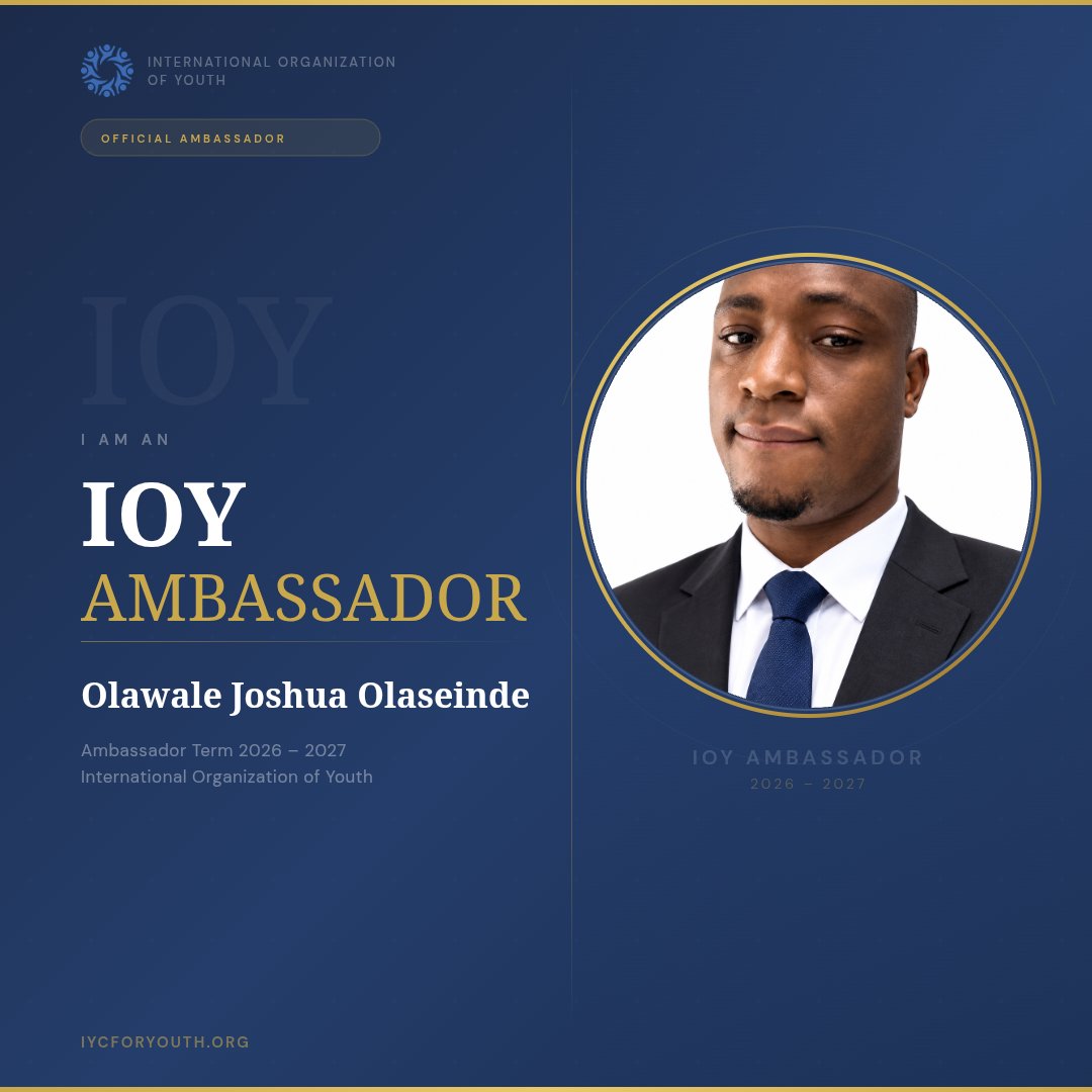 OlawaleOla92's tweet photo. Honored to be inaugurated as the new Ambassador for the International Organization of Youth (IOY) for the 2026-2027 term. 🌍🤝
#IOYAmbassador #YouthLeadership #OlawaleJoshuaOlaseinde #GlobalImpact #IYCFORYOUTH https://t.co/ixGaRB1uj5