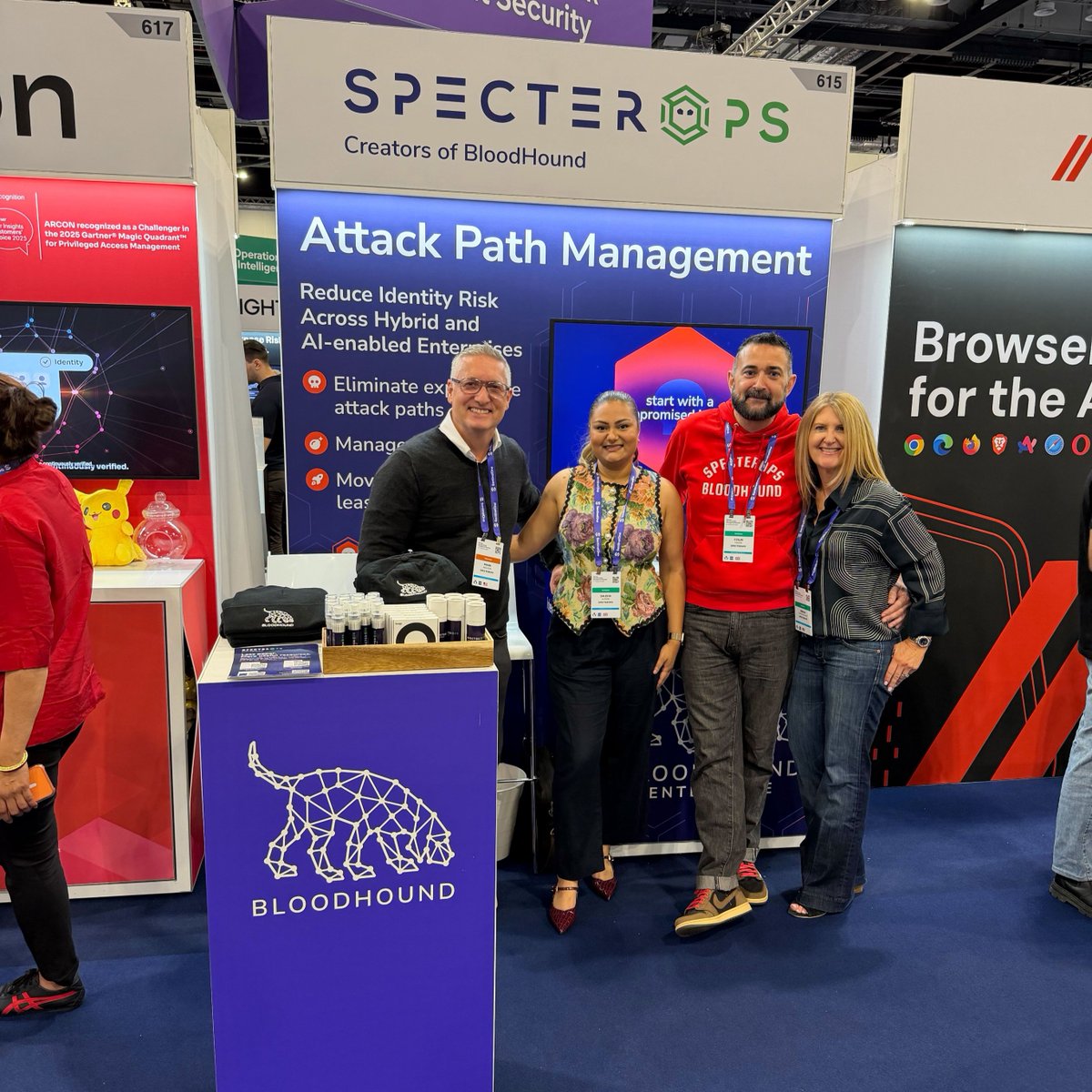 SpecterOps's tweet photo. We’re up and running at the Gartner Security &amp; Risk Management Summit in London 🇬🇧 

Stop by booth #615 to meet our team and learn how BloodHound Enterprise helps organizations eliminate identity attack paths before attackers can exploit them.

Come say hello! #GartnerSEC https://t.co/xjBgqrJKOQ