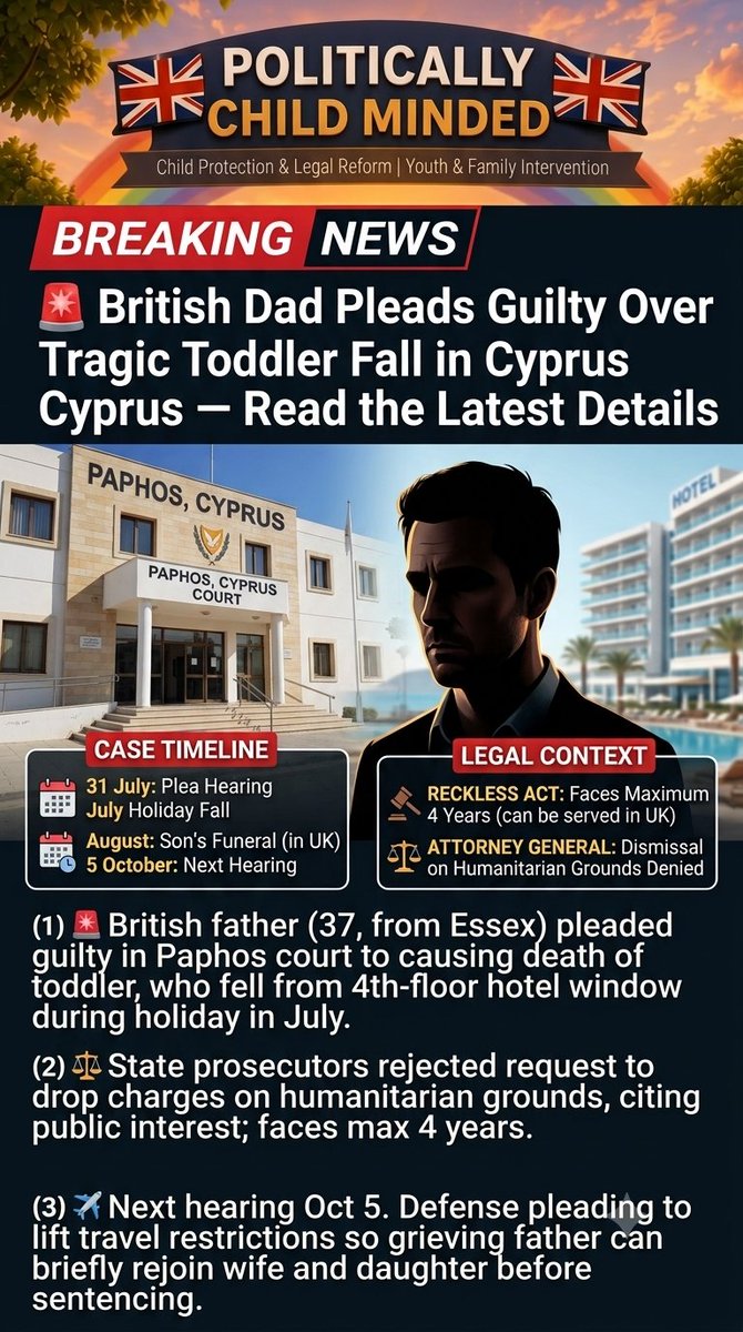 ChildPoliticsUK's tweet photo. 🚨 British Dad Pleads Guilty Over Tragic Toddler Fall in Cyprus — Read the Latest Details
See details in comments 👇💬✨
#politicallychildminded 
#UKNews #Cyprus #BreakingNews https://t.co/KYPUex0ZNT