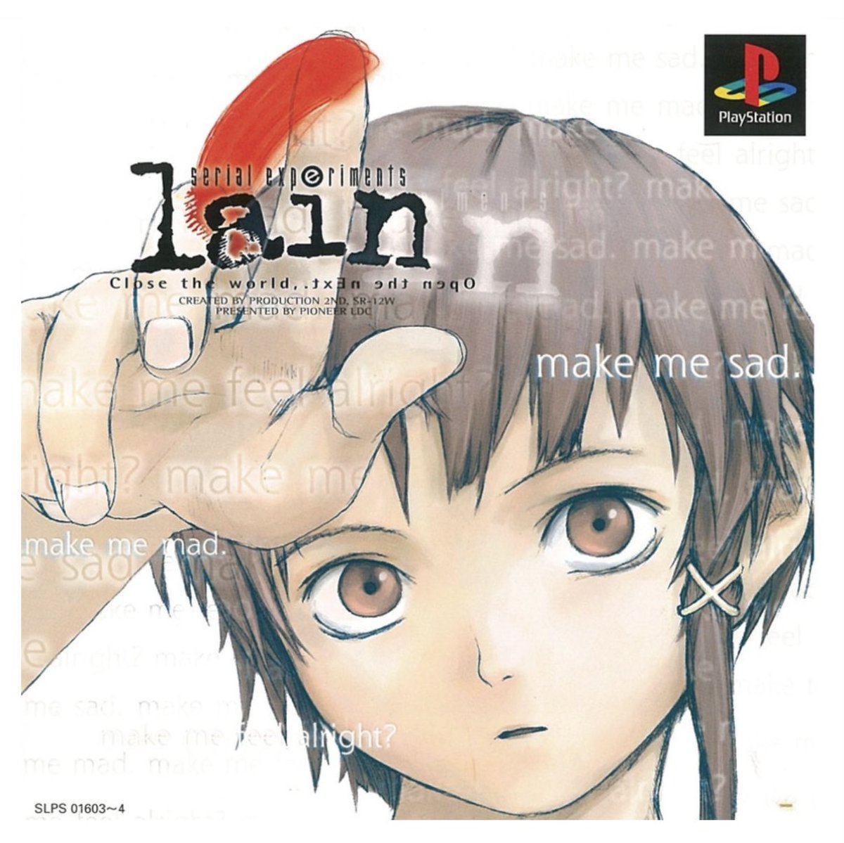 Qiu8Momo's tweet photo. PS serial expriments lainの話。
98年11月26日、PS版lain発売日、学校終わりにすぐに近くのゲームCDショップに直行した。入ると店内一等地に、lainのポップがでかでかと掲げてあり、lainのPSソフトが100本くらい積み上げてあった。今思えば、片田舎の個人店であまり評判の良くなかったlain↓ https://t.co/3WF5ysnF4p