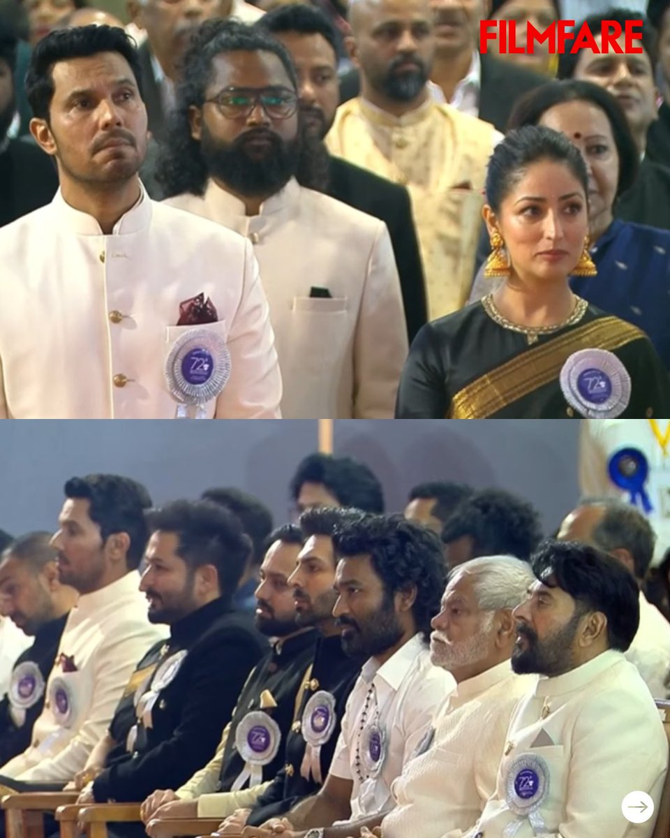 filmfare's tweet photo. The biggest names in Indian cinema come together to celebrate the 72nd National Film Awards. ✨

#72ndNationalFilmAwards #NationalAwards #Trending https://t.co/aKeggVpG3J